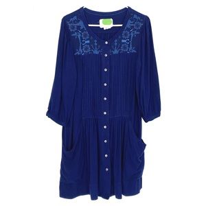 Anthropologie Dubois Embroidered Tunic Dress Blue